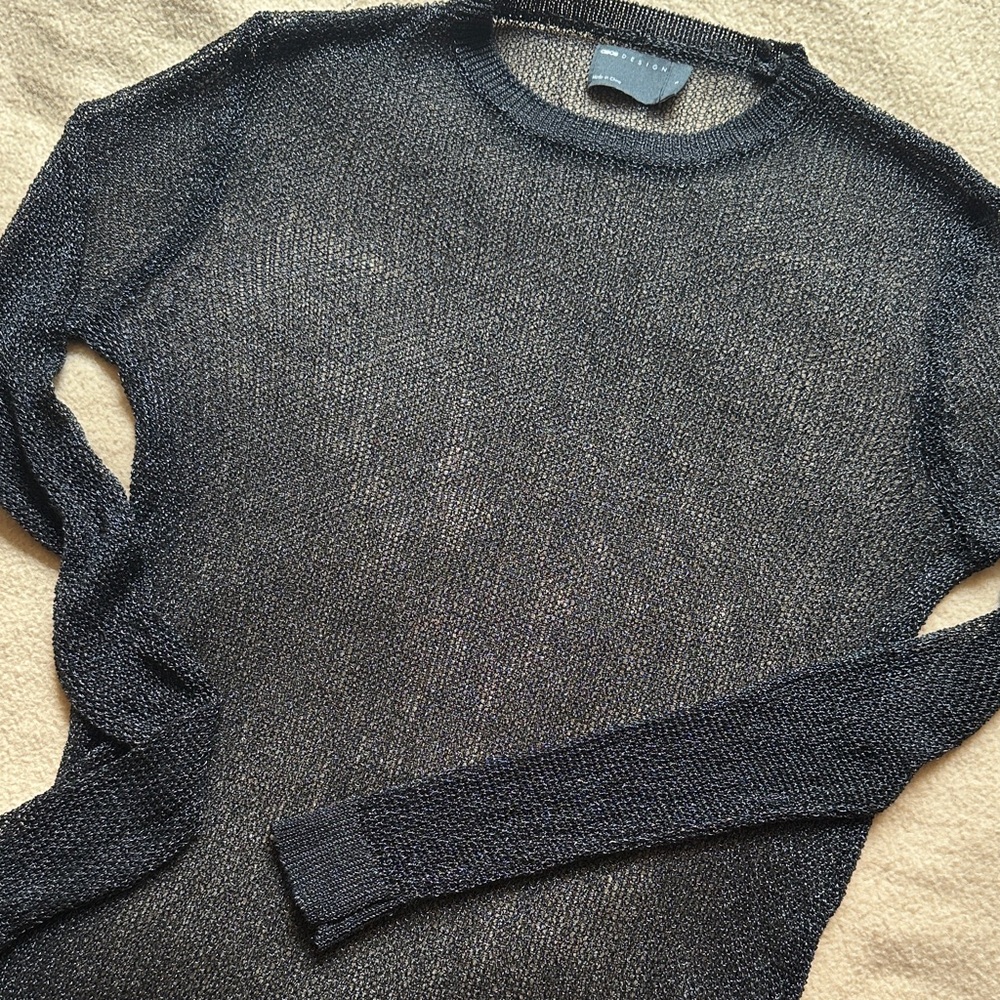 NWOT Sheer Mesh Knit Long Sleeve - Black Metallic